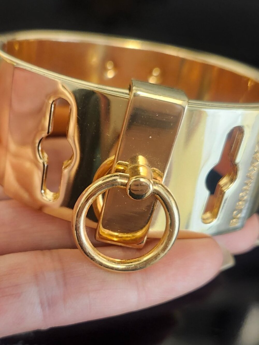 BCBGMAXAZRIA Wide Gold Tone Clamper Cuff Bracelet 1 1/4"